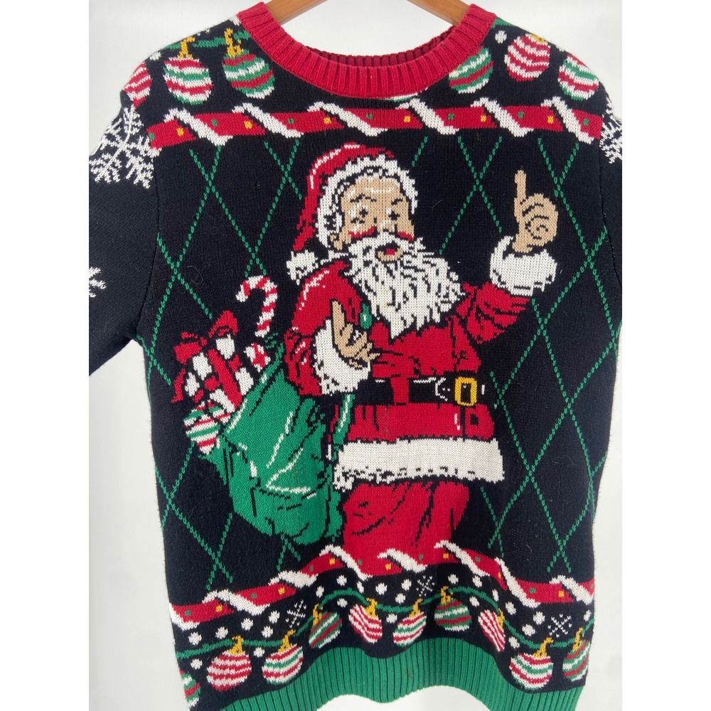Ugly Holiday Sweater Santa Claus Snowflakes Christmas Knit Sweater Size M